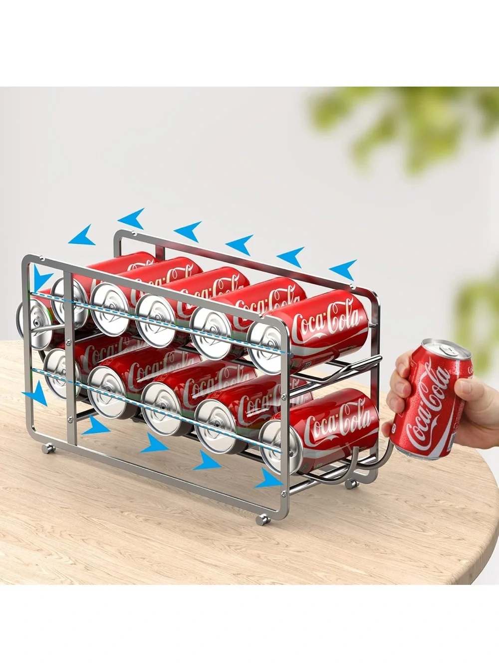 Chrome Can Dispenser Rack. Holds 12 cans